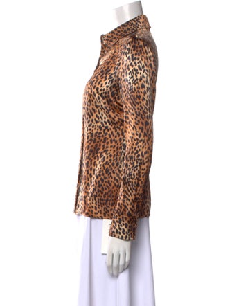 St. John Silk Animal Print Button-Up Top
