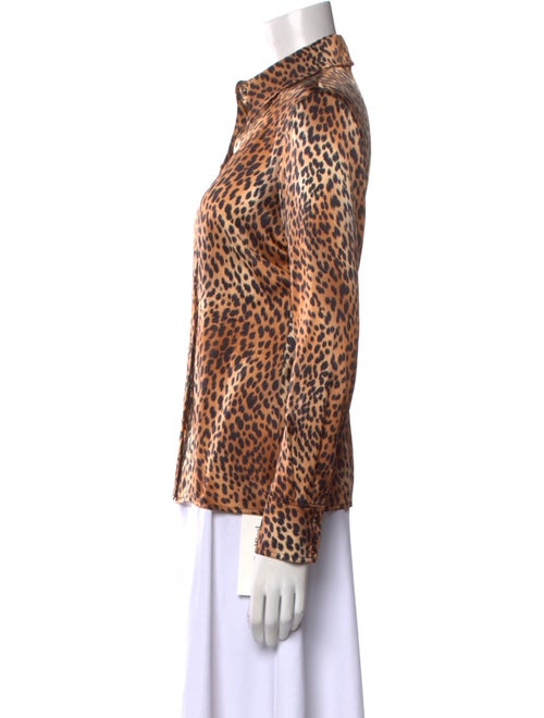 St. John Silk Animal Print Button-Up Top