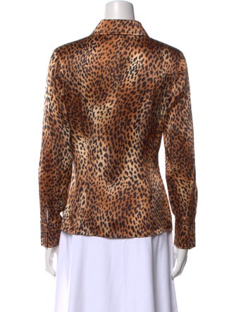 St. John Silk Animal Print Button-Up Top