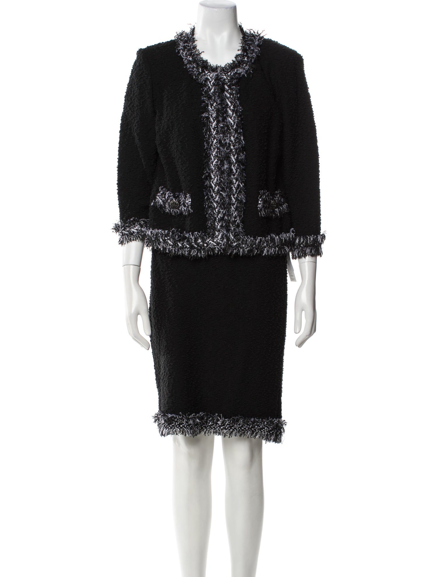 St. John Wool Raw-Edge Trim Skirt Suit