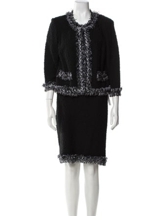 St. John Wool Raw-Edge Trim Skirt Suit