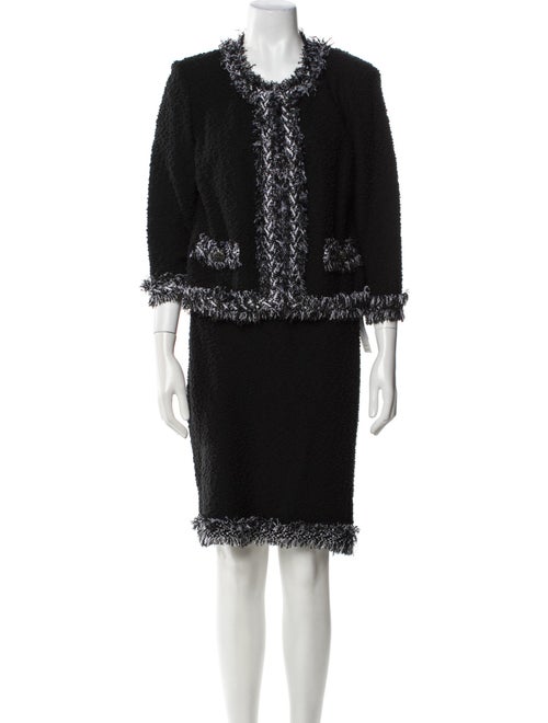 St. John Wool Raw-Edge Trim Skirt Suit