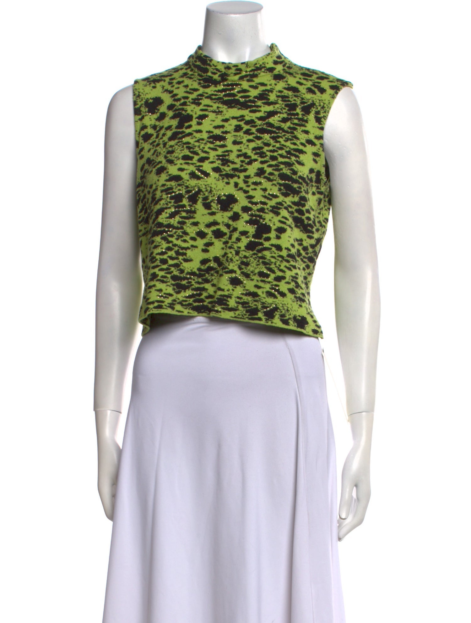 St. John Animal Print Mock Neck Crop Top