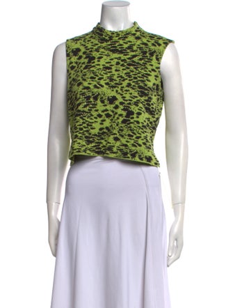 St. John Animal Print Mock Neck Crop Top