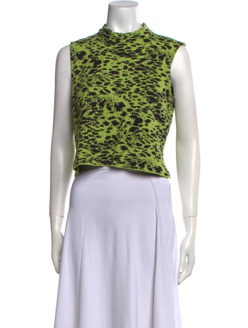 St. John Animal Print Mock Neck Crop Top