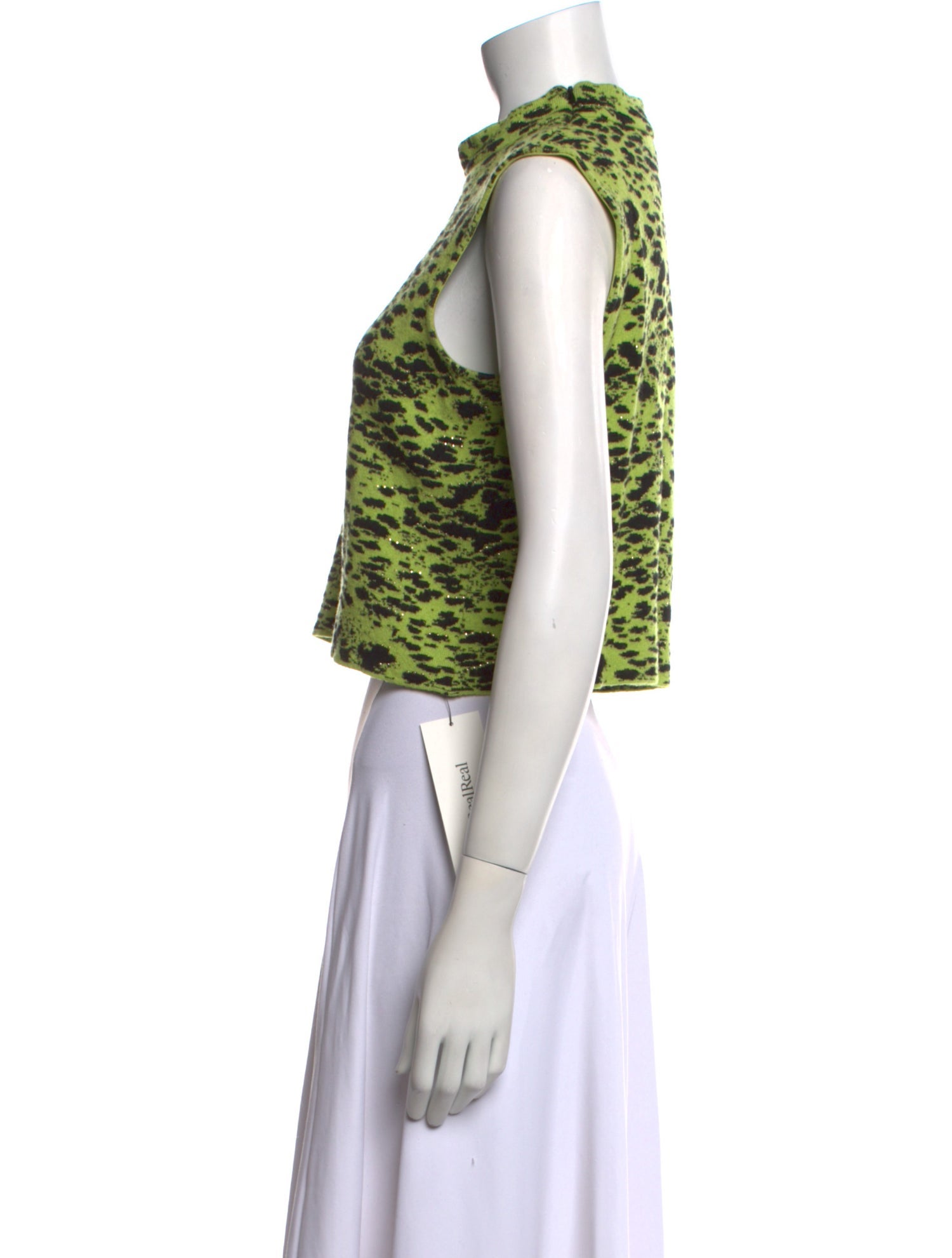 St. John Animal Print Mock Neck Crop Top