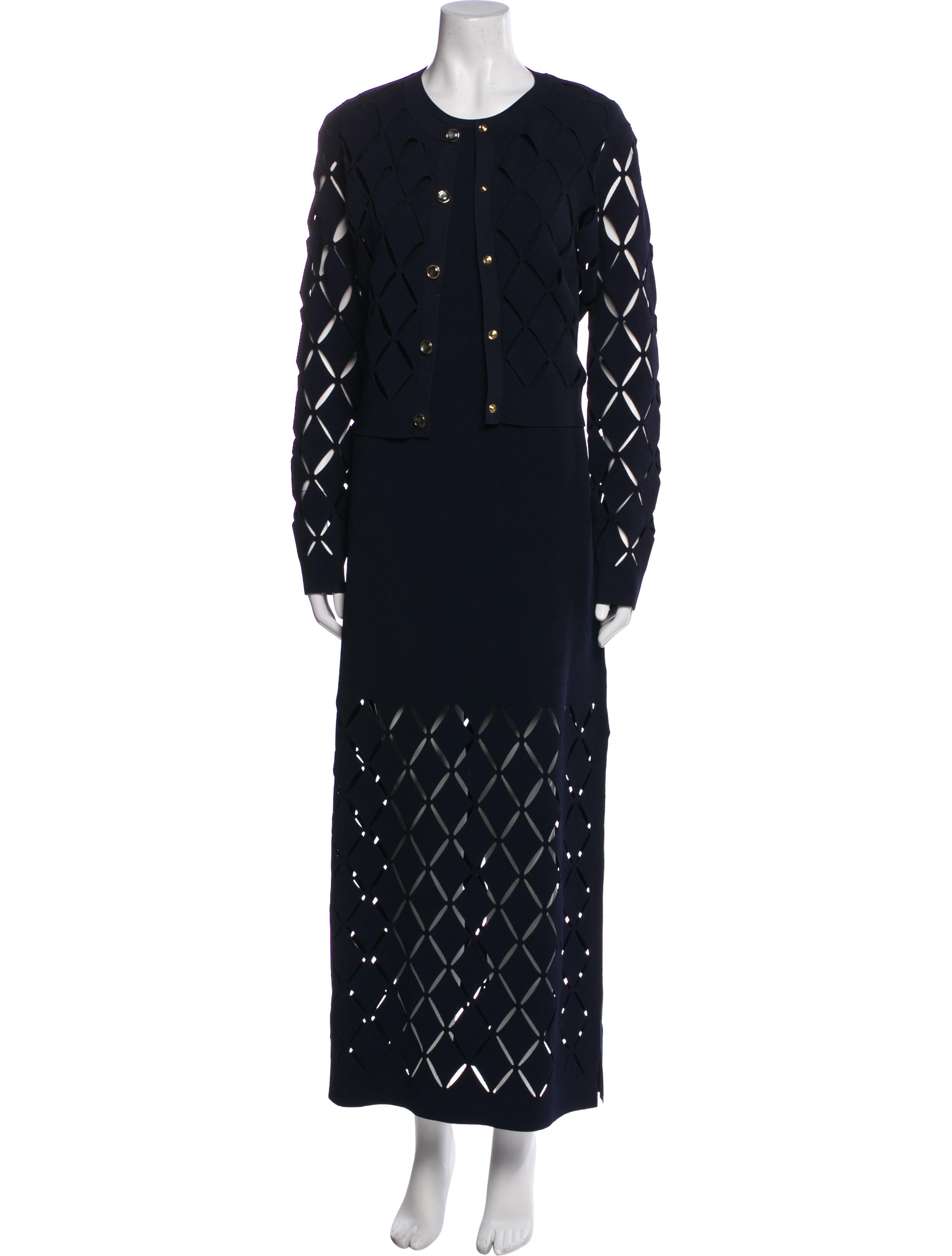 St. John Lace Pattern Cutout Accent Dress Set