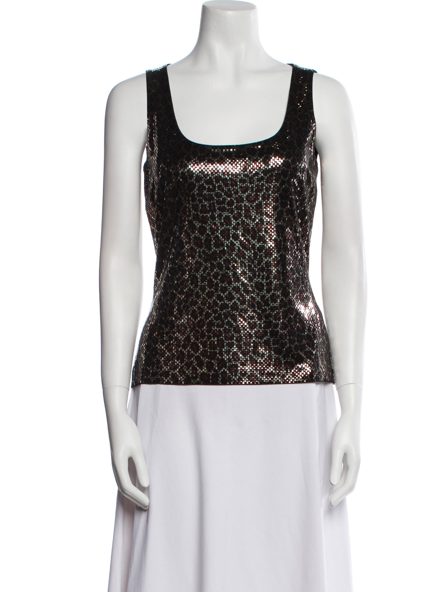 St. John Animal Print Scoop Neck Top