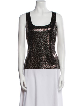 St. John Animal Print Scoop Neck Top