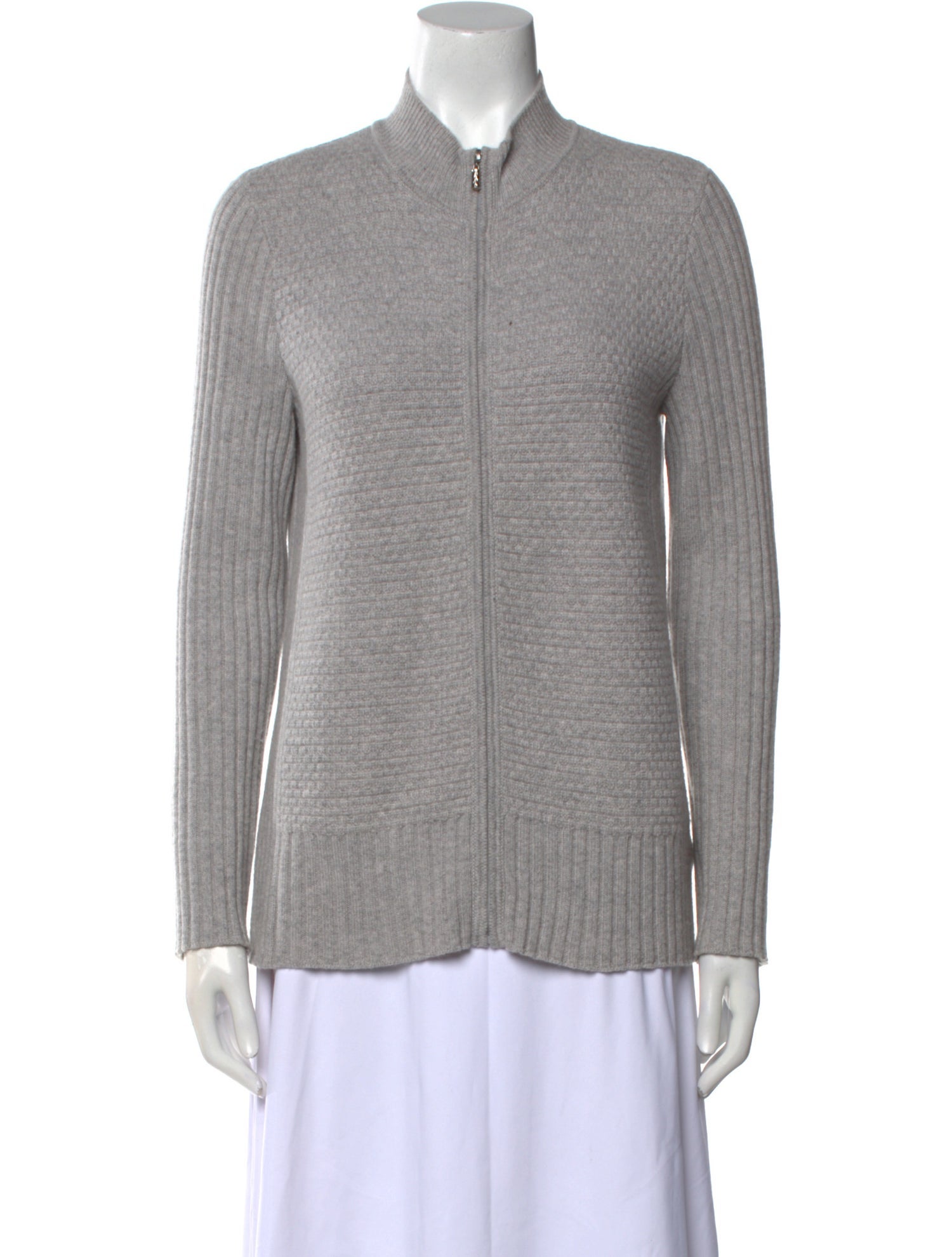 St. John Cashmere Mock Neck Button-Up Top