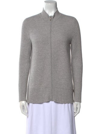 St. John Cashmere Mock Neck Button-Up Top