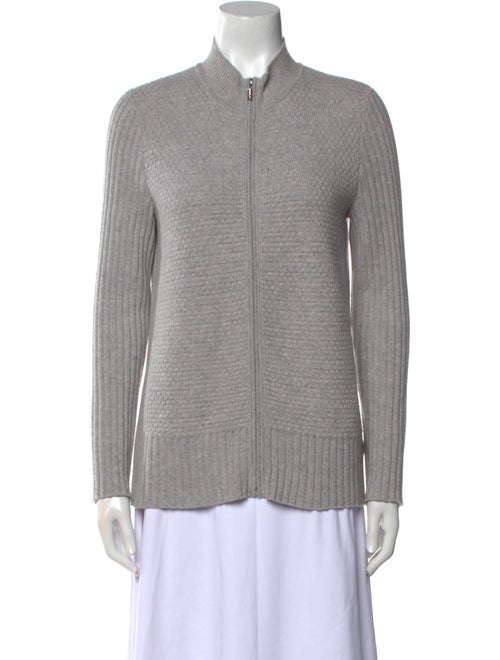 St. John Cashmere Mock Neck Button-Up Top