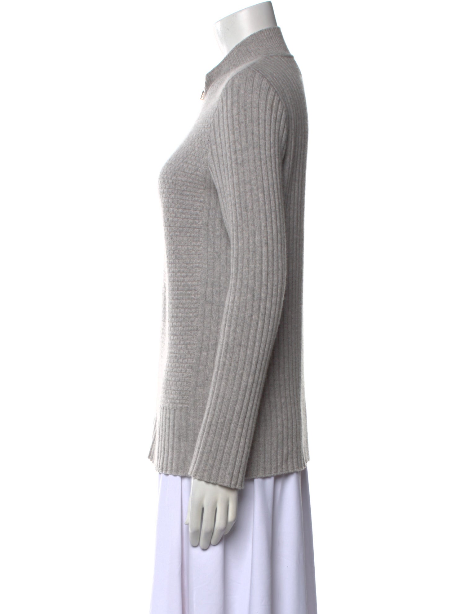 St. John Cashmere Mock Neck Button-Up Top