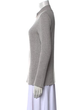 St. John Cashmere Mock Neck Button-Up Top