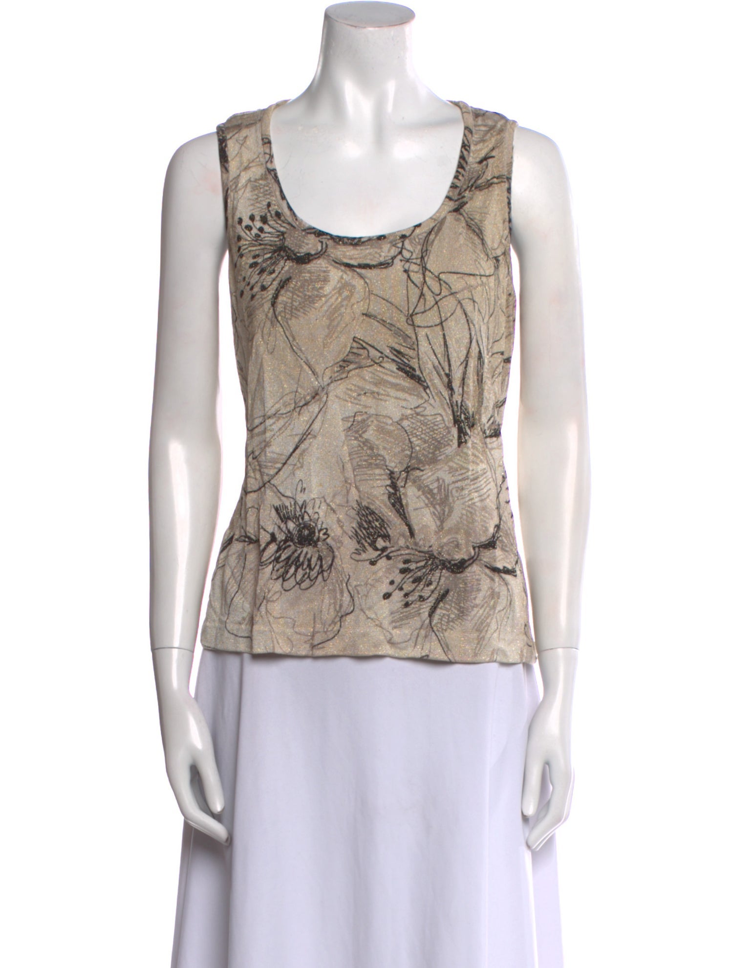 St. John Floral Print Scoop Neck Top