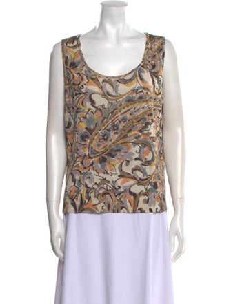 St. John Printed Scoop Neck Top