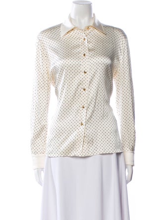 St. John Silk Polka Dot Print Button-Up Top