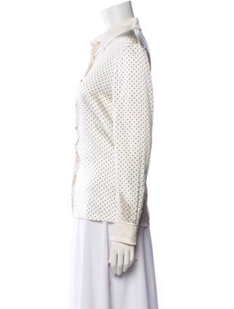 St. John Silk Polka Dot Print Button-Up Top