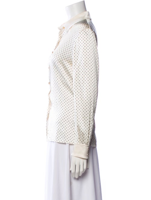 St. John Silk Polka Dot Print Button-Up Top