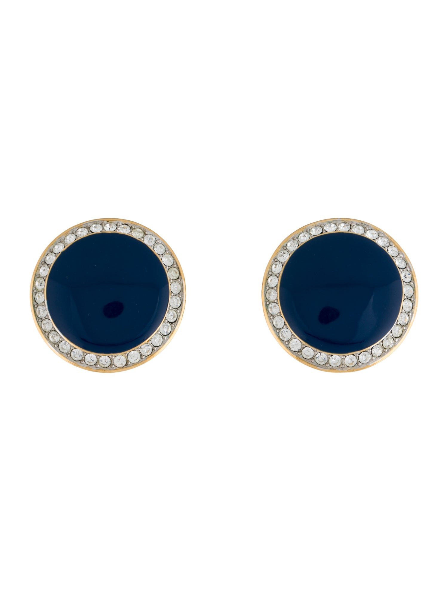 St. John Vintage Crystal & Enamel Stud Clip-On Earrings