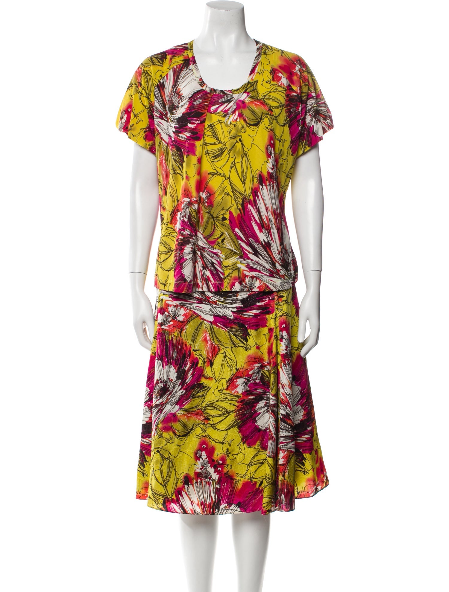 St. John Silk Floral Print Skirt Set