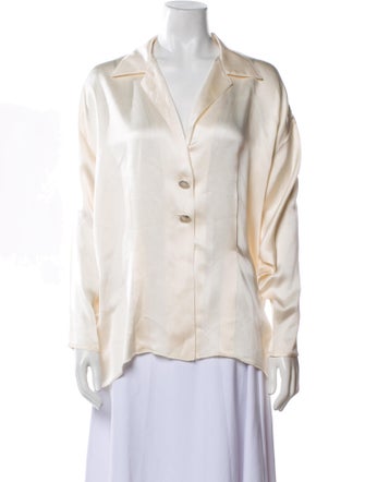 St. John Silk V-Neck Button-Up Top