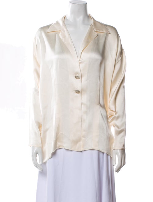 St. John Silk V-Neck Button-Up Top