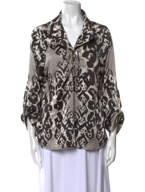 St. John Silk Printed Button-Up Top