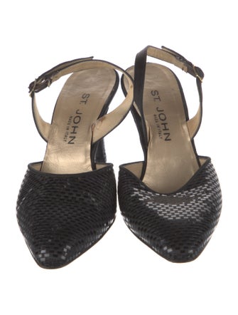 St. John Satin Sequin Embellishments Slingback Pumps