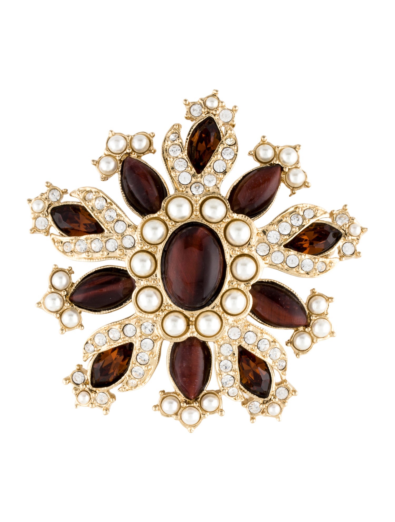 St. John Faux Pearl & Stone Floral Brooch