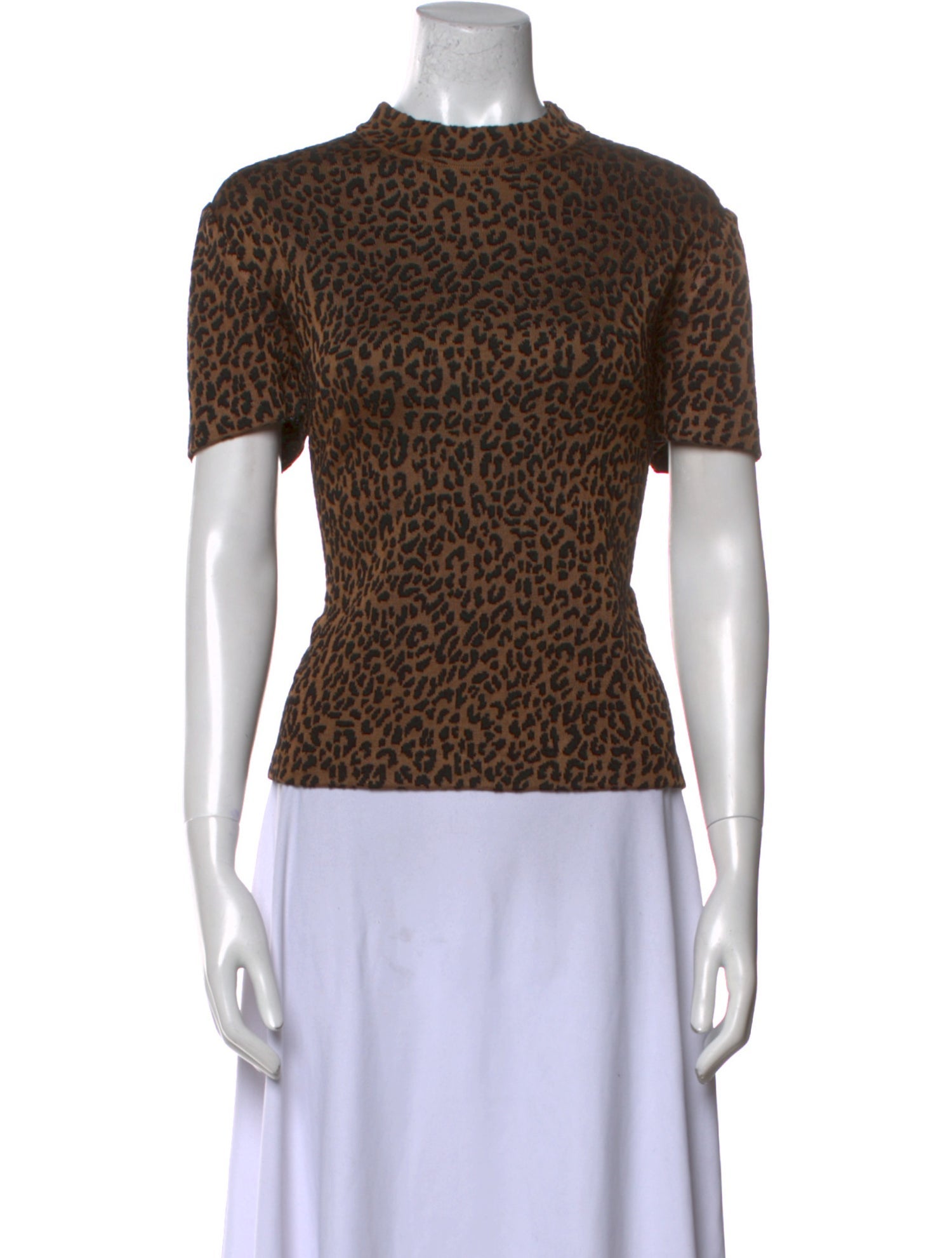 St. John Animal Print Mock Neck Top