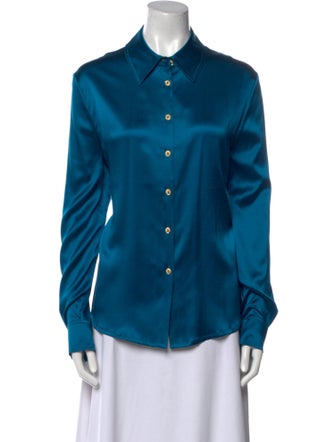 St. John Silk Long Sleeve Button-Up Top
