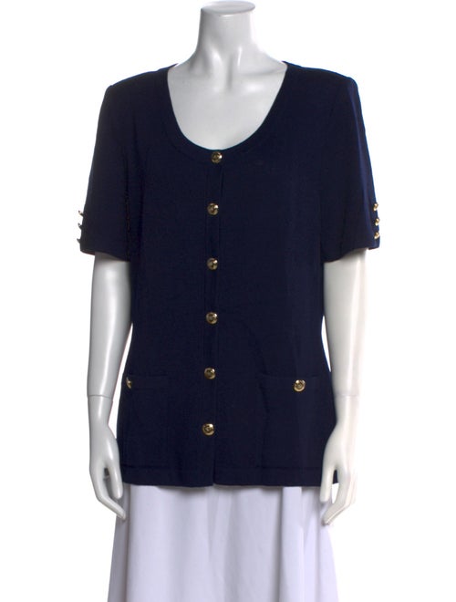 St. John Wool Scoop Neck Button-Up Top