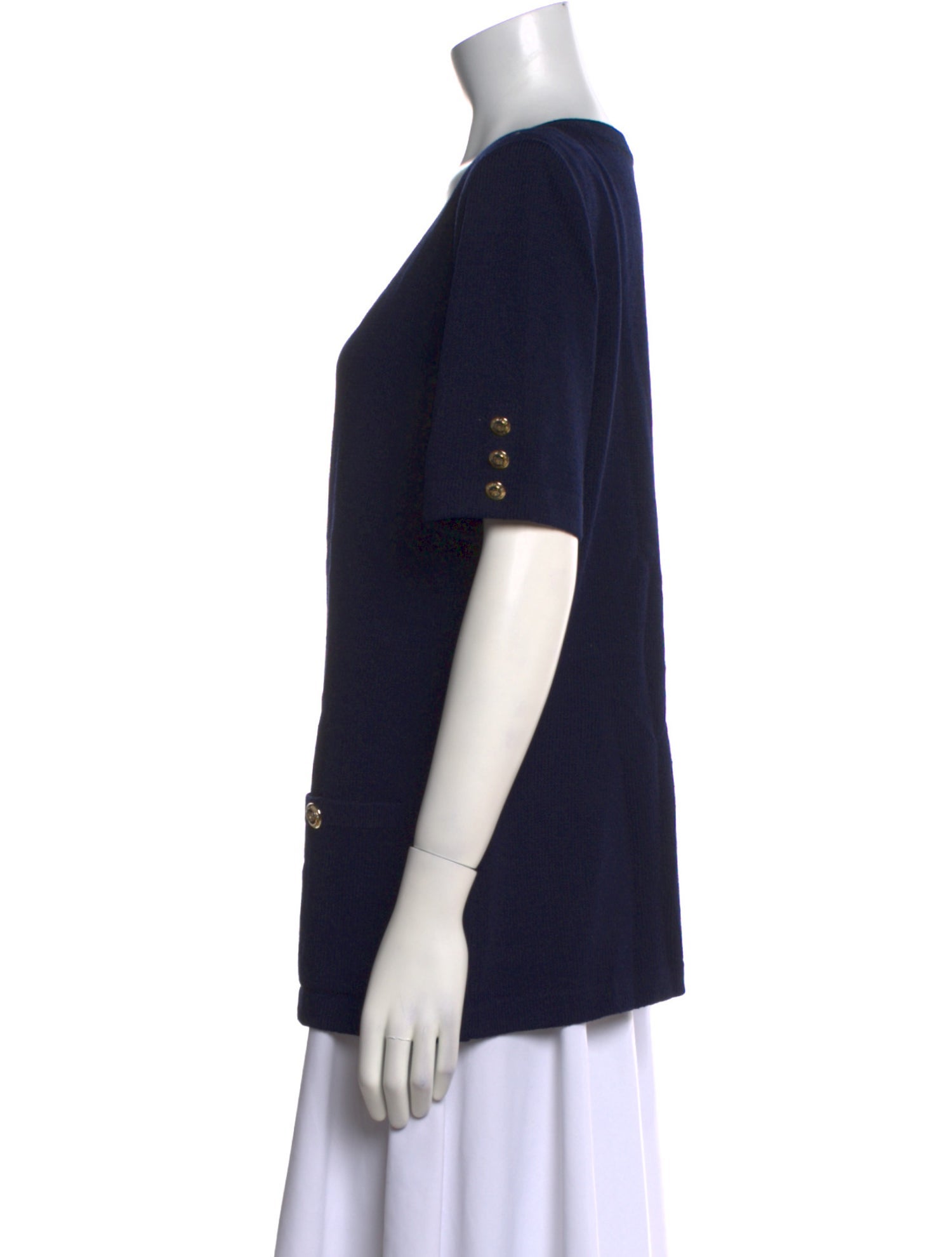 St. John Wool Scoop Neck Button-Up Top