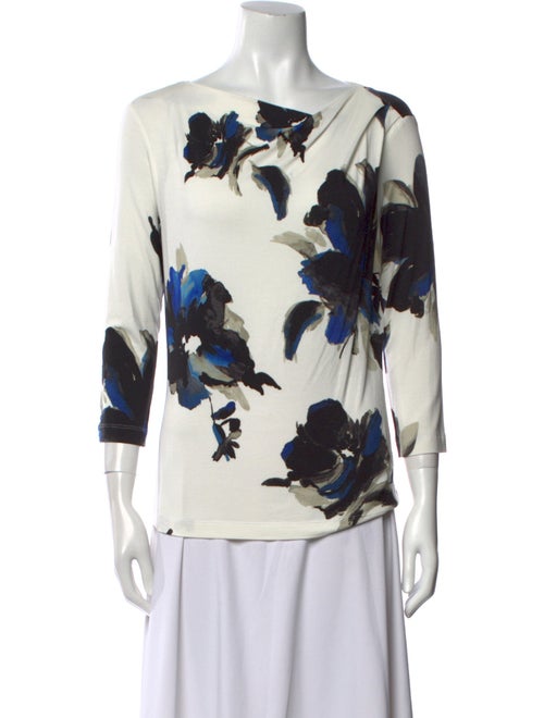 St. John Floral Print Bateau Neckline Blouse