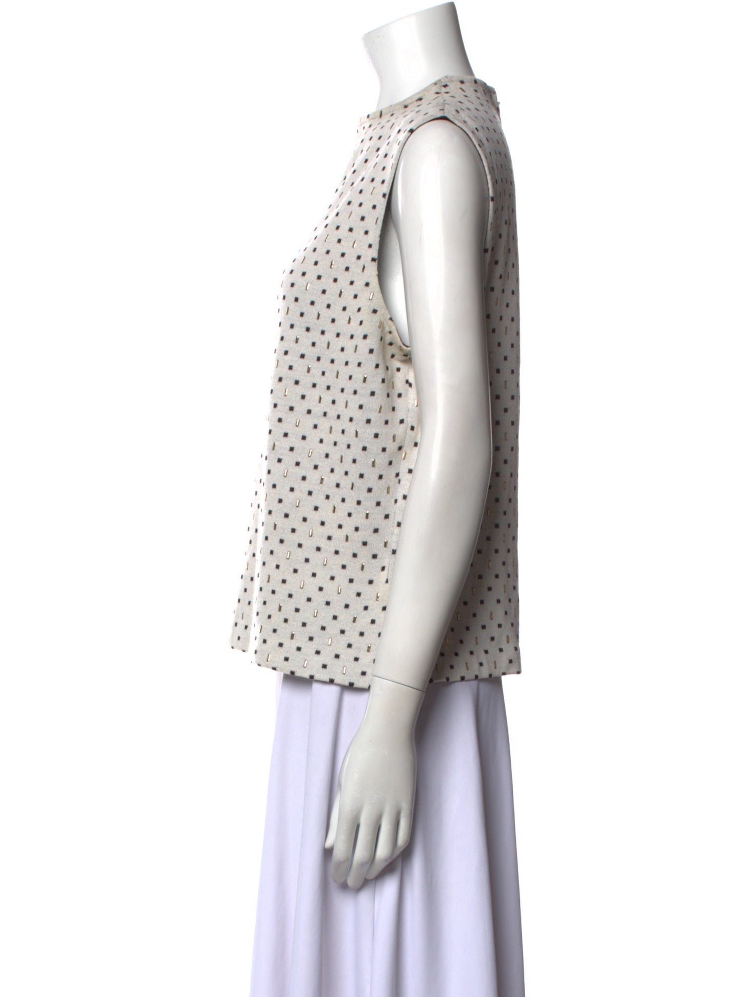 St. John Polka Dot Print Crew Neck Blouse