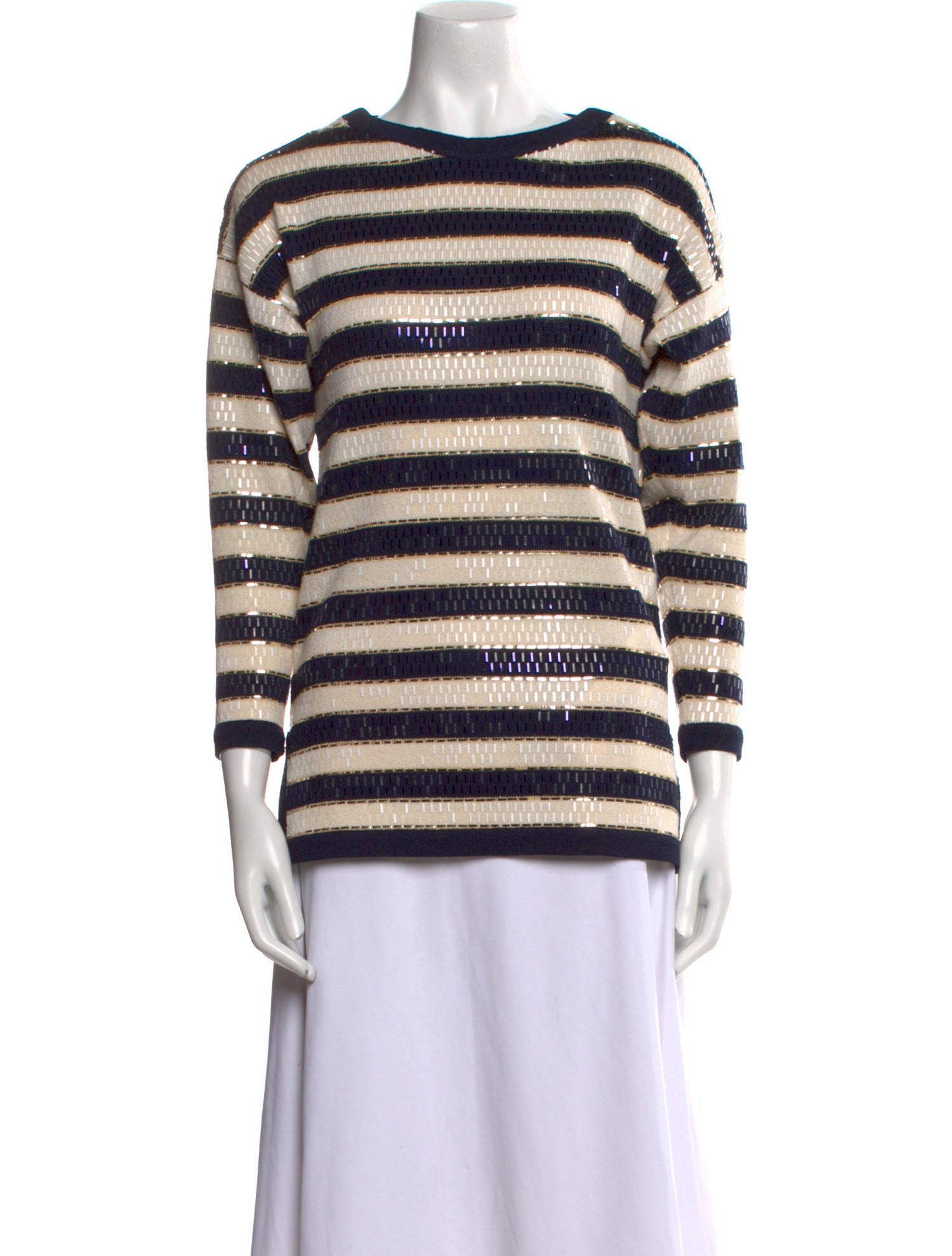 St. John Striped Bateau Neckline Sweatshirt