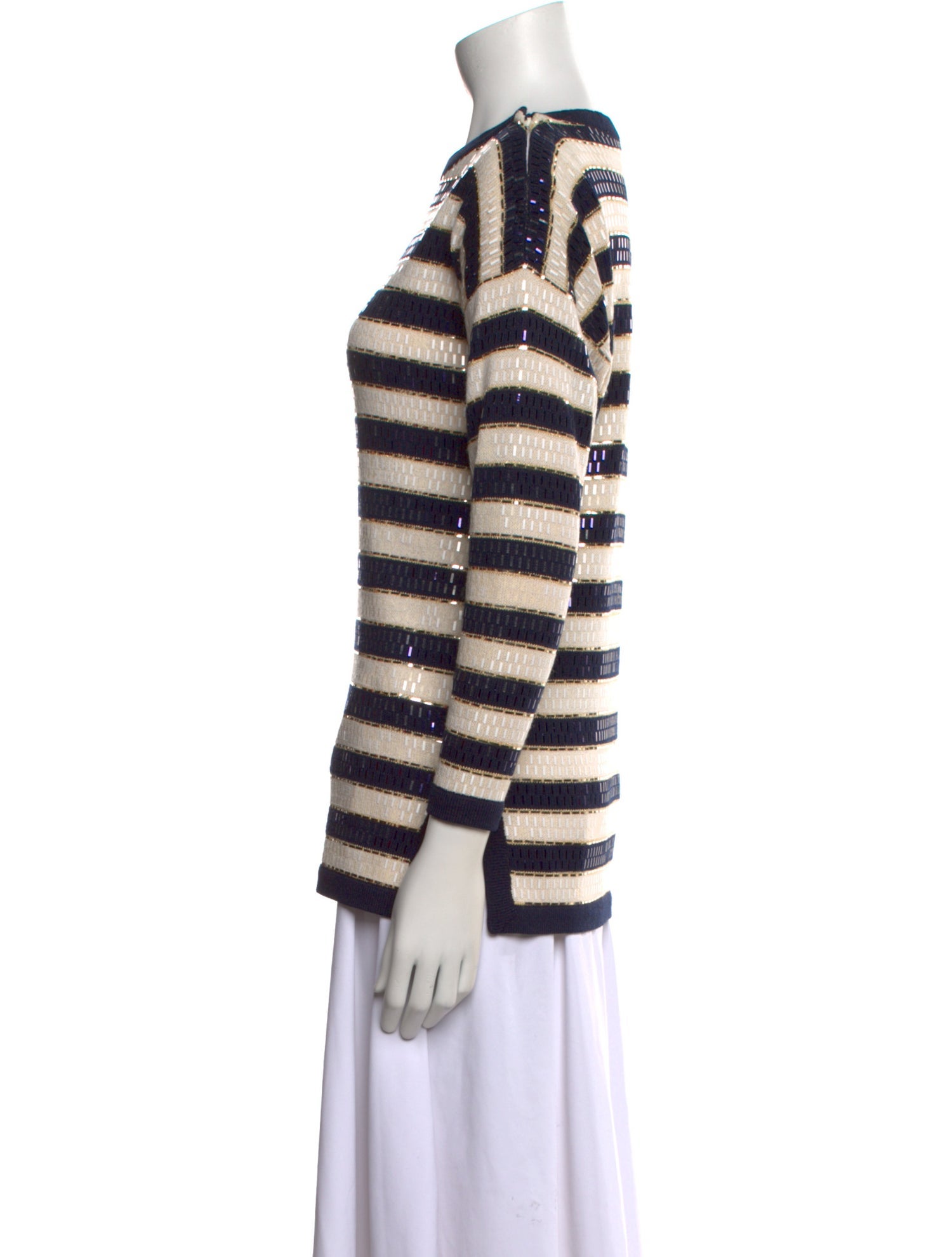 St. John Striped Bateau Neckline Sweatshirt
