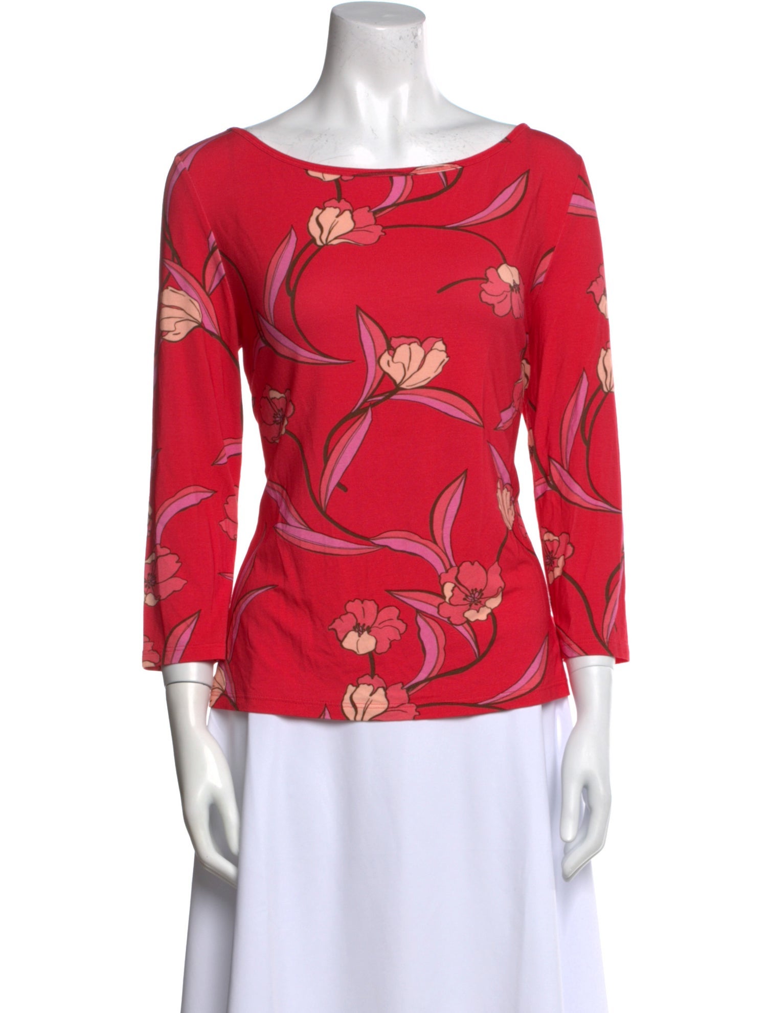 St. John Floral Print Bateau Neckline Blouse w/ Tags