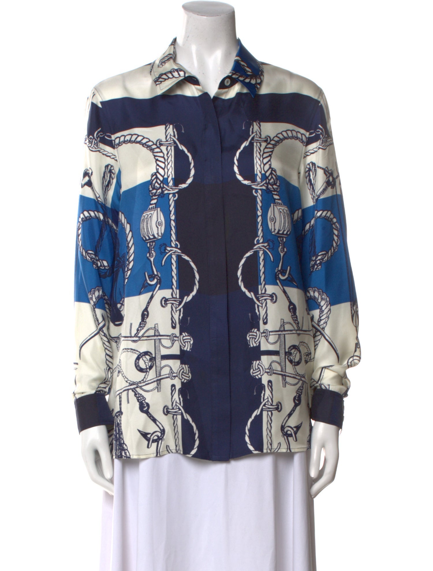 St. John Printed Long Sleeve Button-Up Top