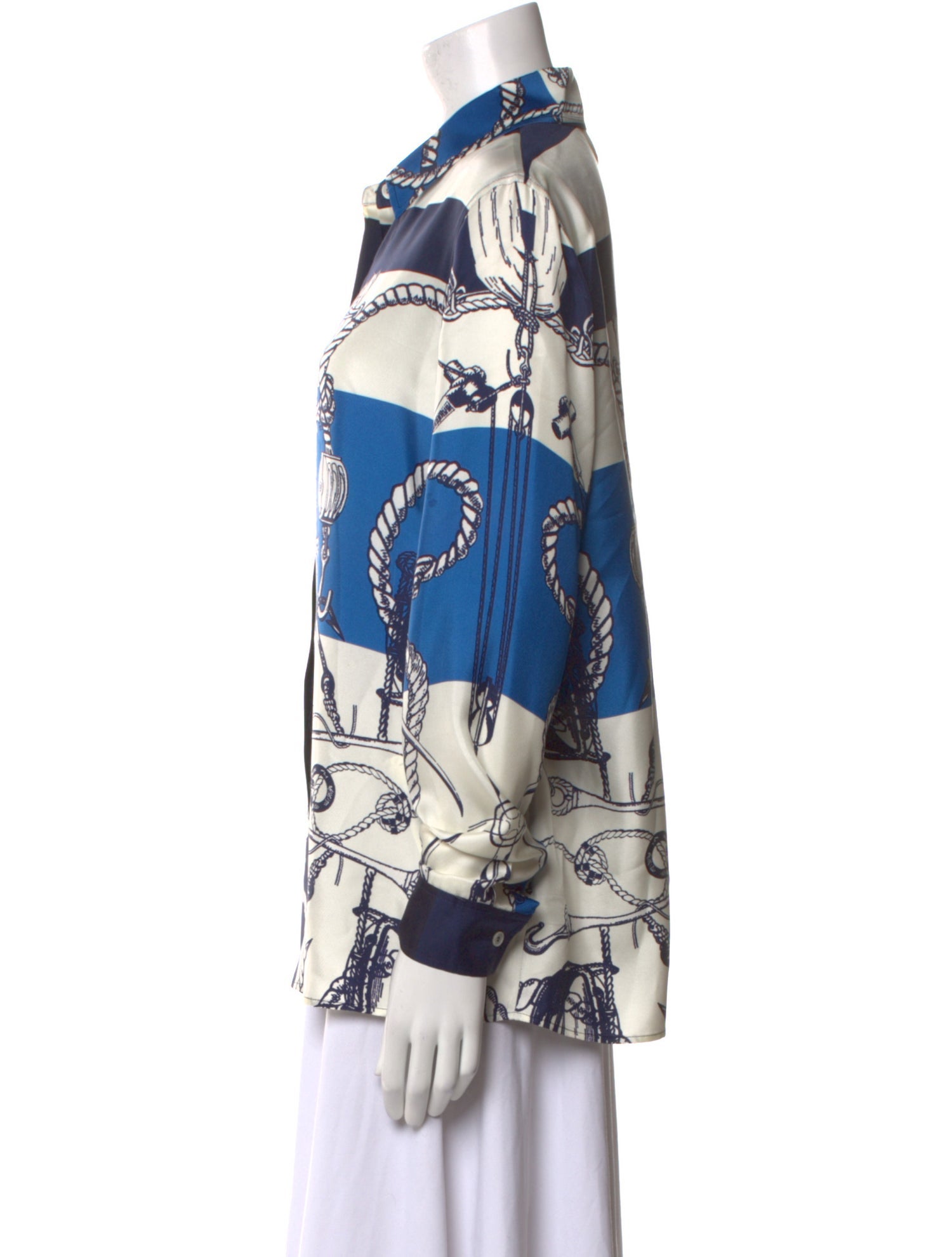 St. John Printed Long Sleeve Button-Up Top