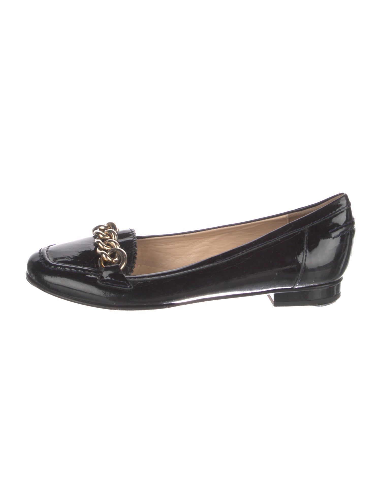 St. John Patent Leather Chain-Link Accents Loafers