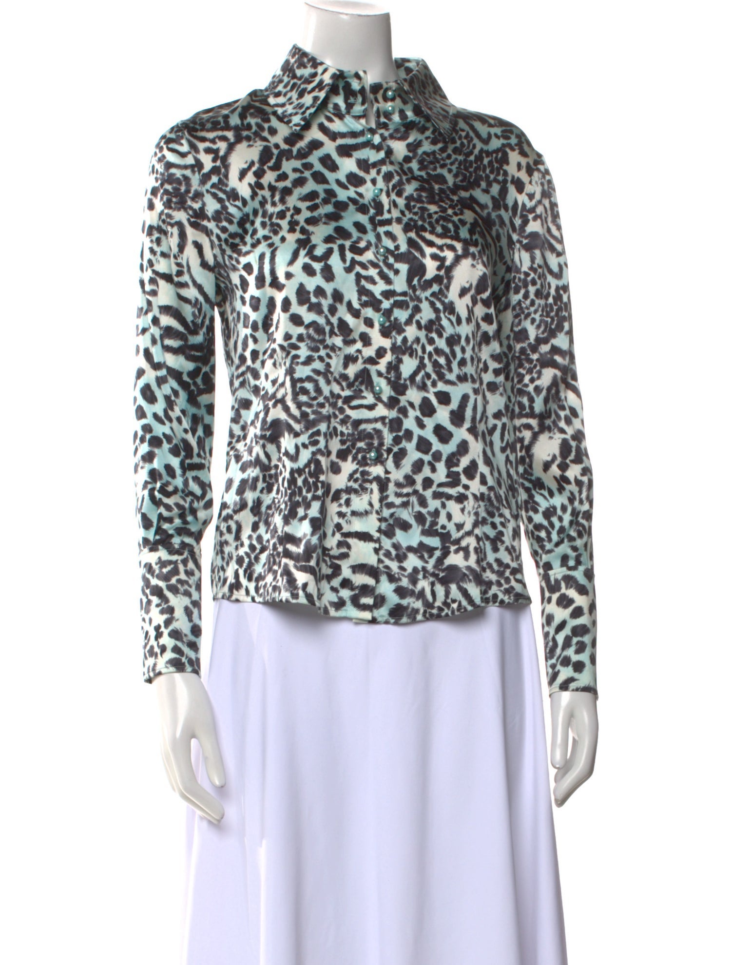 St. John Silk Animal Print Button-Up Top