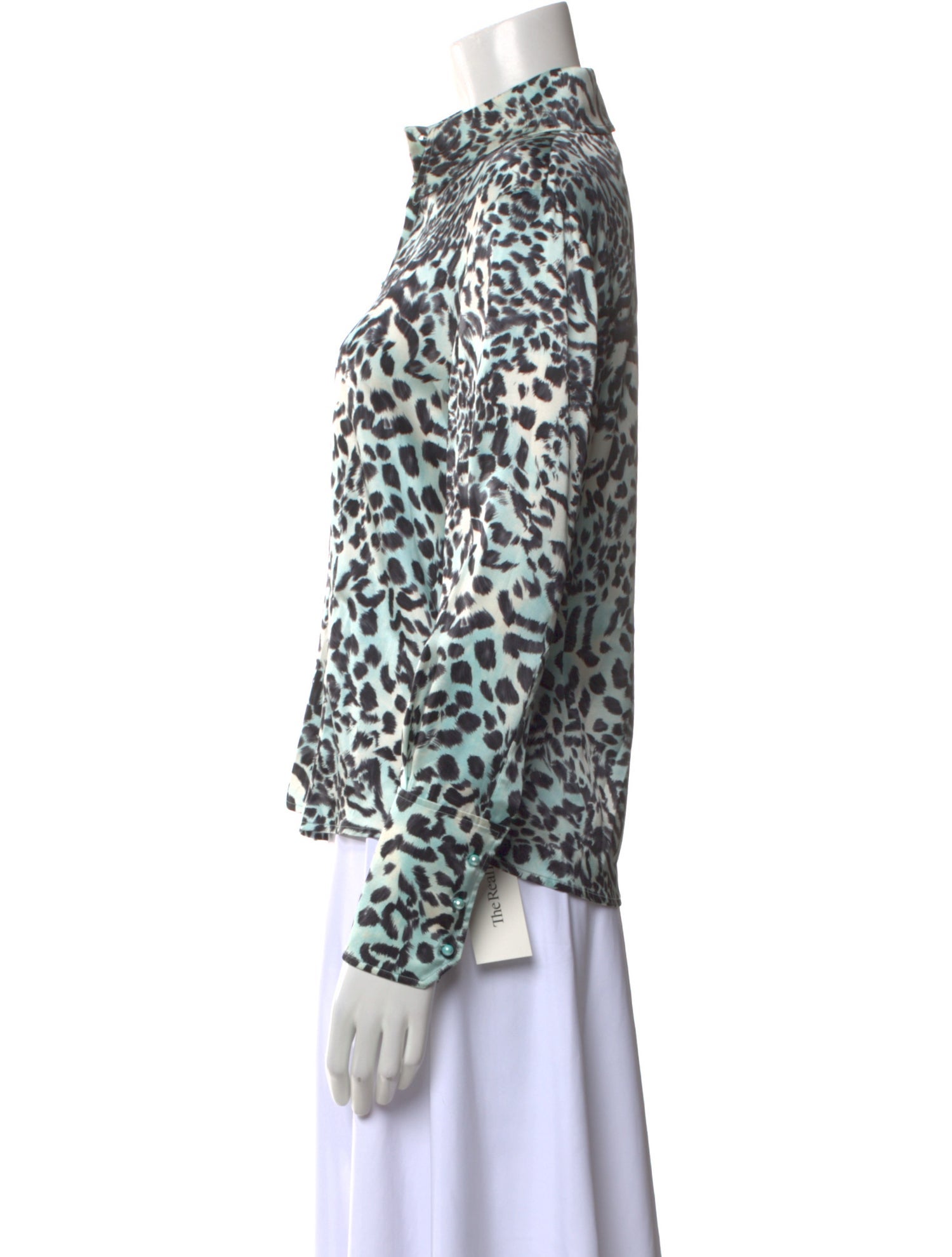 St. John Silk Animal Print Button-Up Top