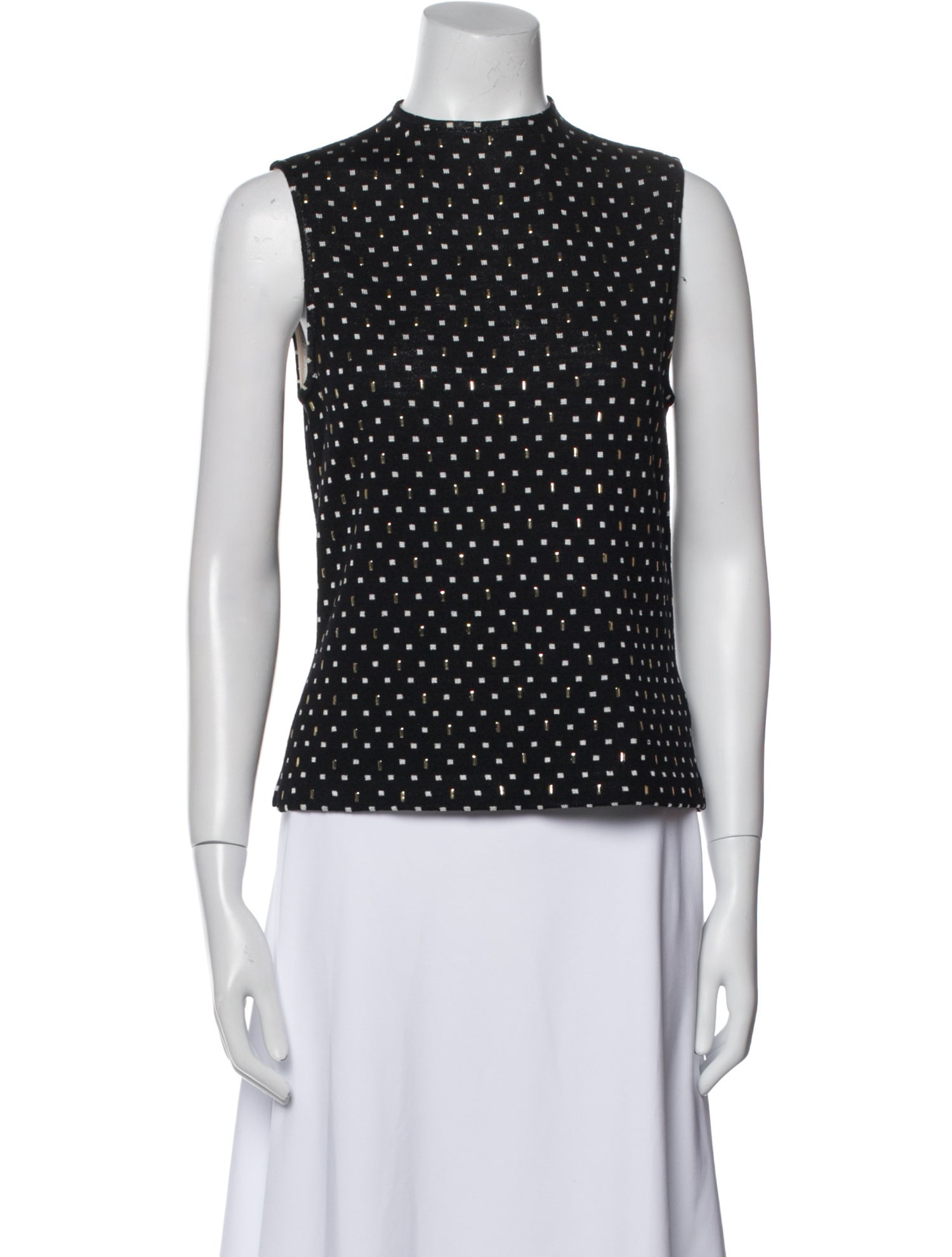 St. John Polka Dot Print Mock Neck Top