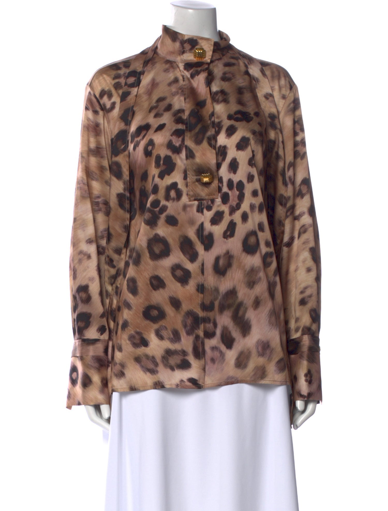 St. John Animal Print Mock Neck Blouse