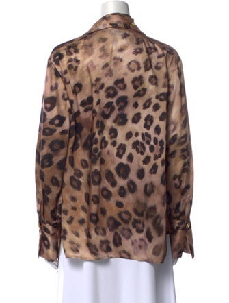 St. John Animal Print Mock Neck Blouse
