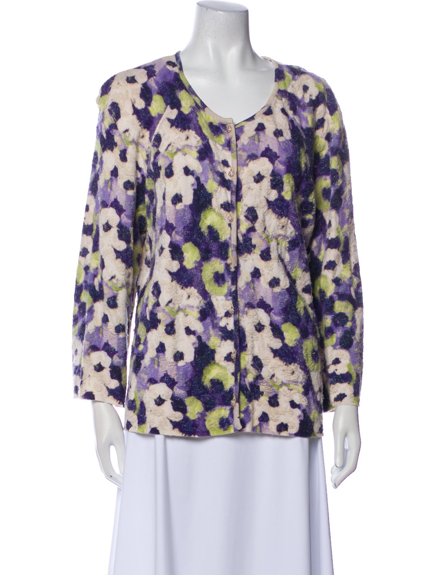 St. John Floral Print Scoop Neck Sweater
