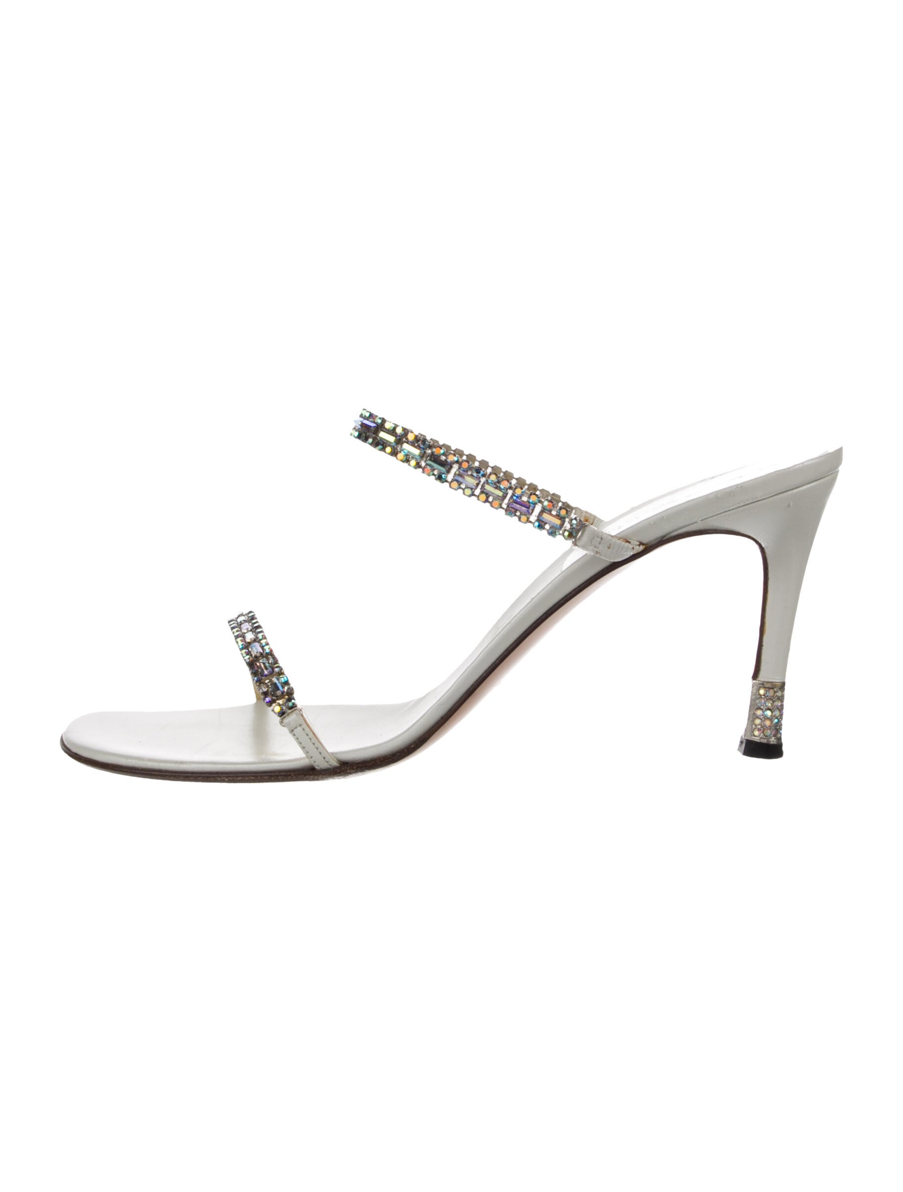 St. John Leather Crystal Embellishments Slides