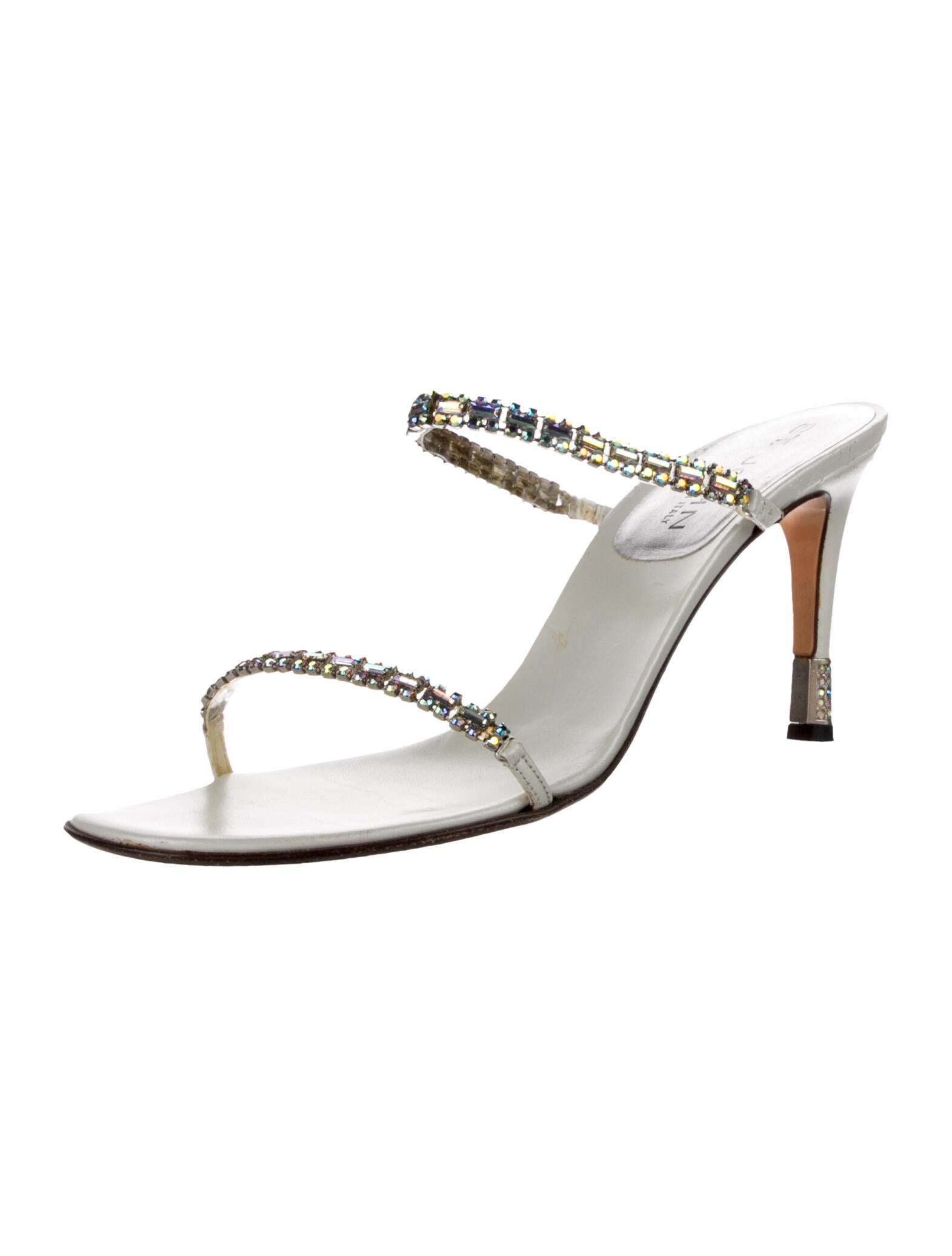 St. John Leather Crystal Embellishments Slides